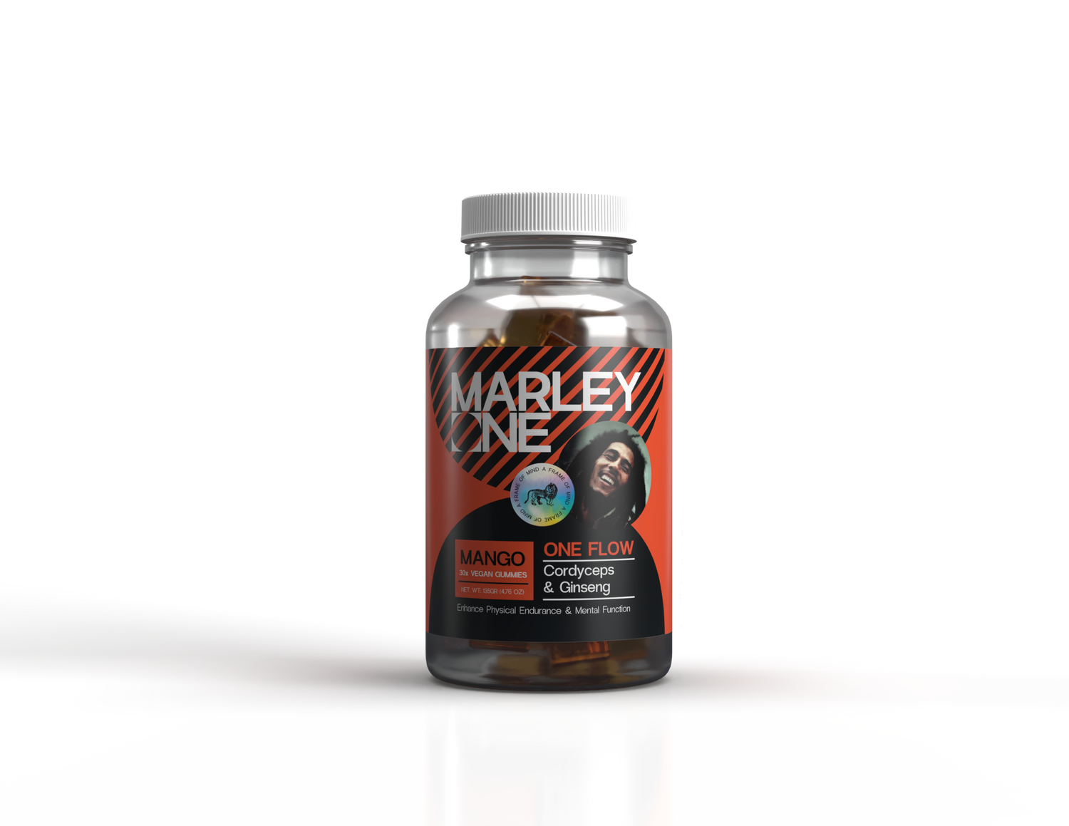 Marley One - Cordyceps & Ginseng Vegan Gummy 30ct Jar - One Flow - Mango