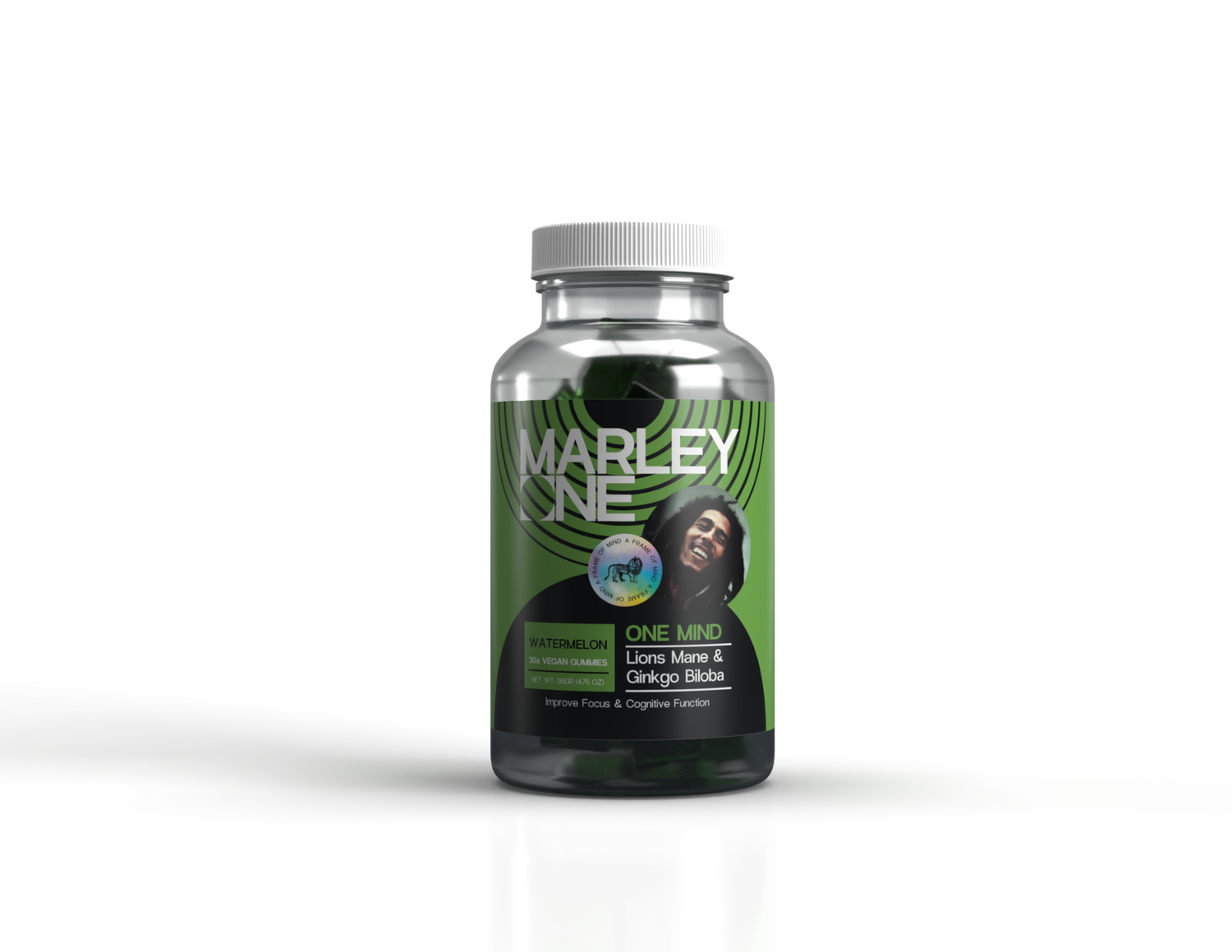 Marley One - Lions Mane & Gingko Biloba Vegan Gummy 30ct Jar - One Mind - Watermelon