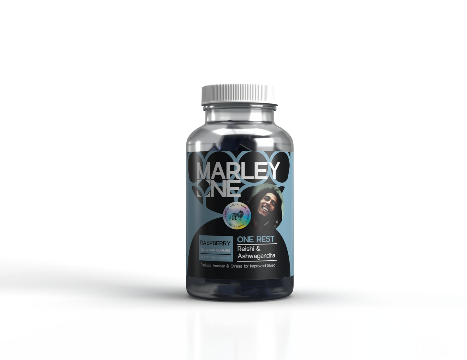Marley One - Reishi & Ashwagandha Vegan Gummy 30ct Jar - One Rest - Raspberry