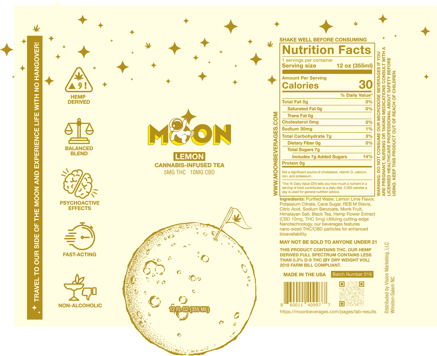 Moon - D9/CBD Infused Beverage 5mg/10mg - Lemon Tea
