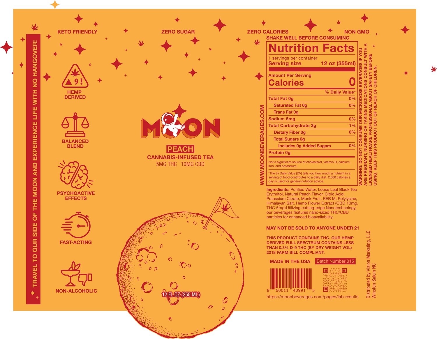 Moon - D9/CBD Infused Beverage 5mg/10mg - Peach Tea